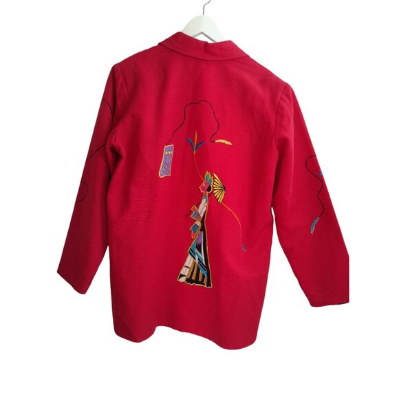 Vintage Patchington Aztec Tribal Embroidered Wearable Art Jacket Red Size M - Picture 14 of 16